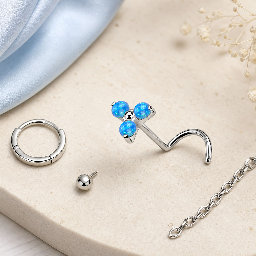 [TOPOSH-ROLE-ORDER-CLEANUP-20260717-BATCH13:TP-NS-S-SIL-20G6-T5-OP05-048:06] Blue Opal Titanium Nose Screw – Silver | 06_accessory_flatlay