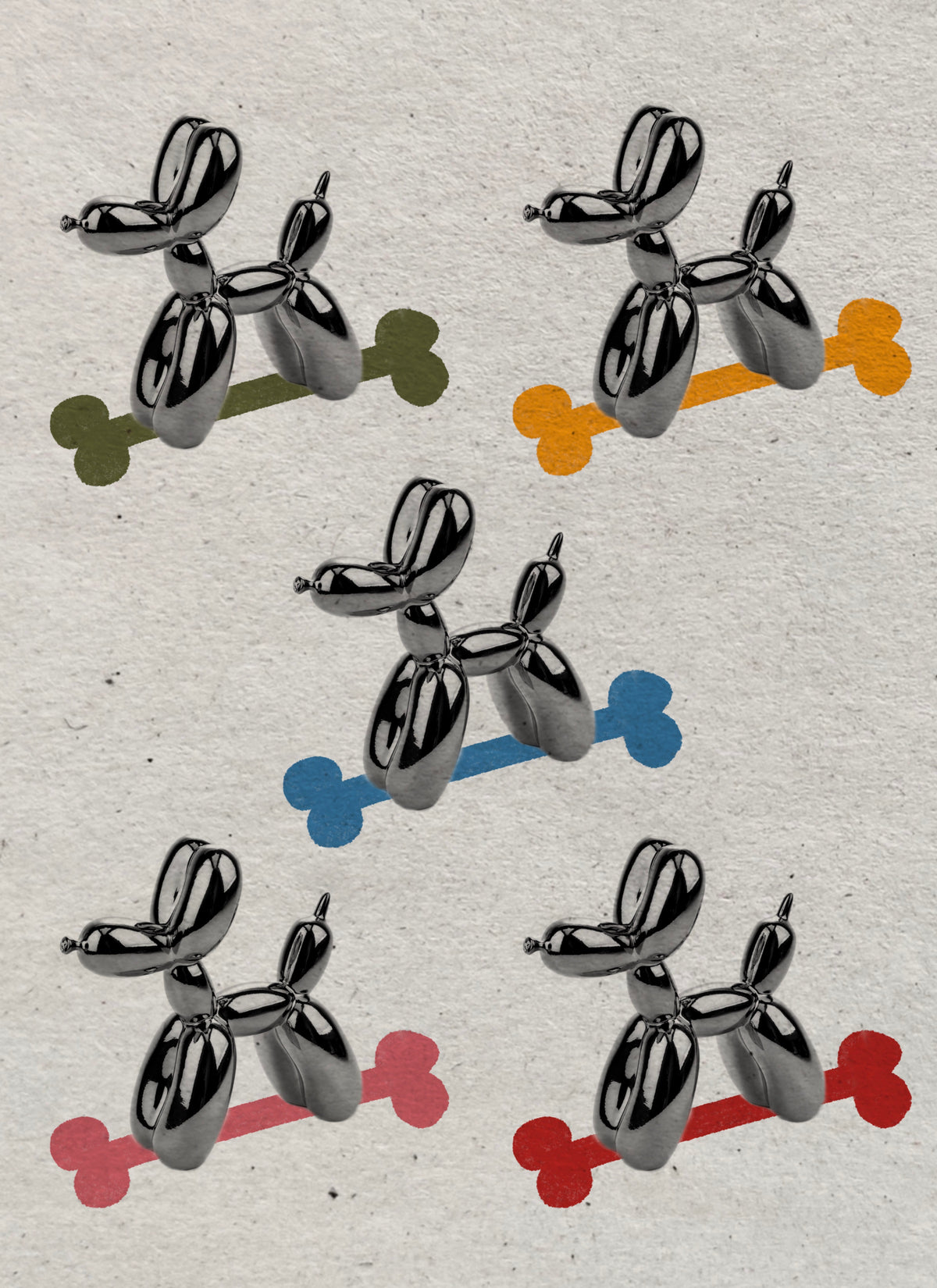 Chrome balloon dog flash sheet with colorful brushstroke backgrounds by Solin