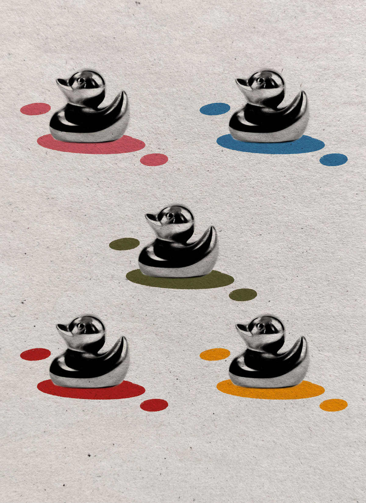 Chrome rubber duck flash sheet with colorful brushstroke backgrounds by Solin