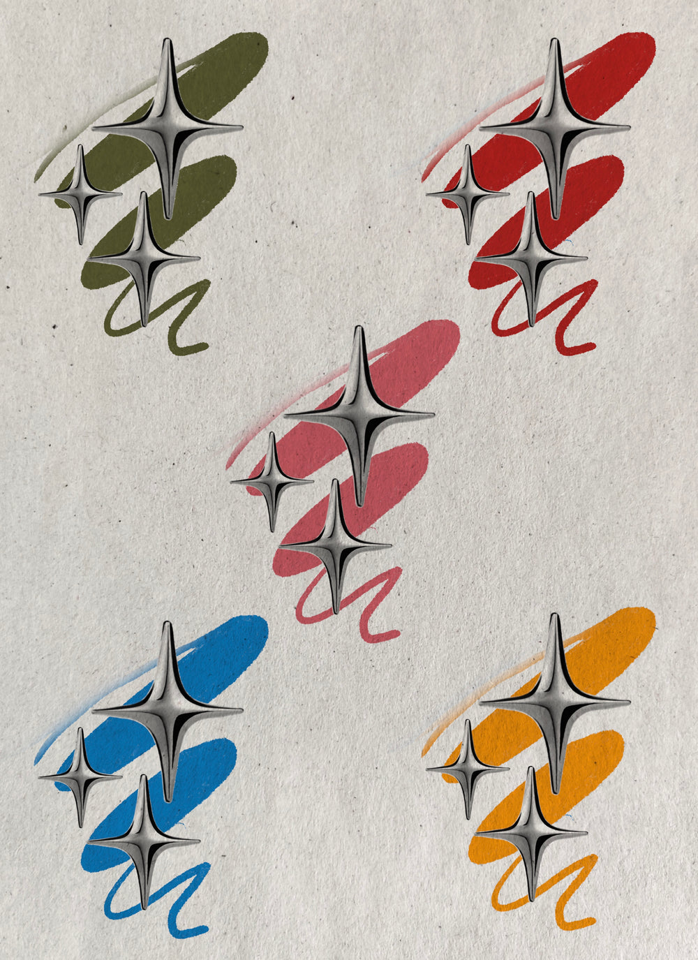 Chrome starburst flash sheet with colorful brushstroke accents by Solin