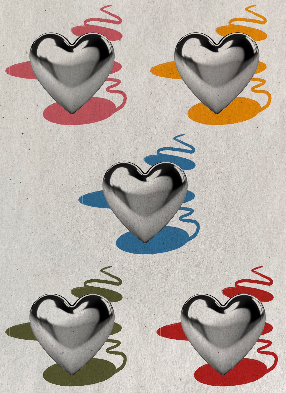 Puffy chrome heart flash sheet with colorful brushstroke backgrounds by Solin