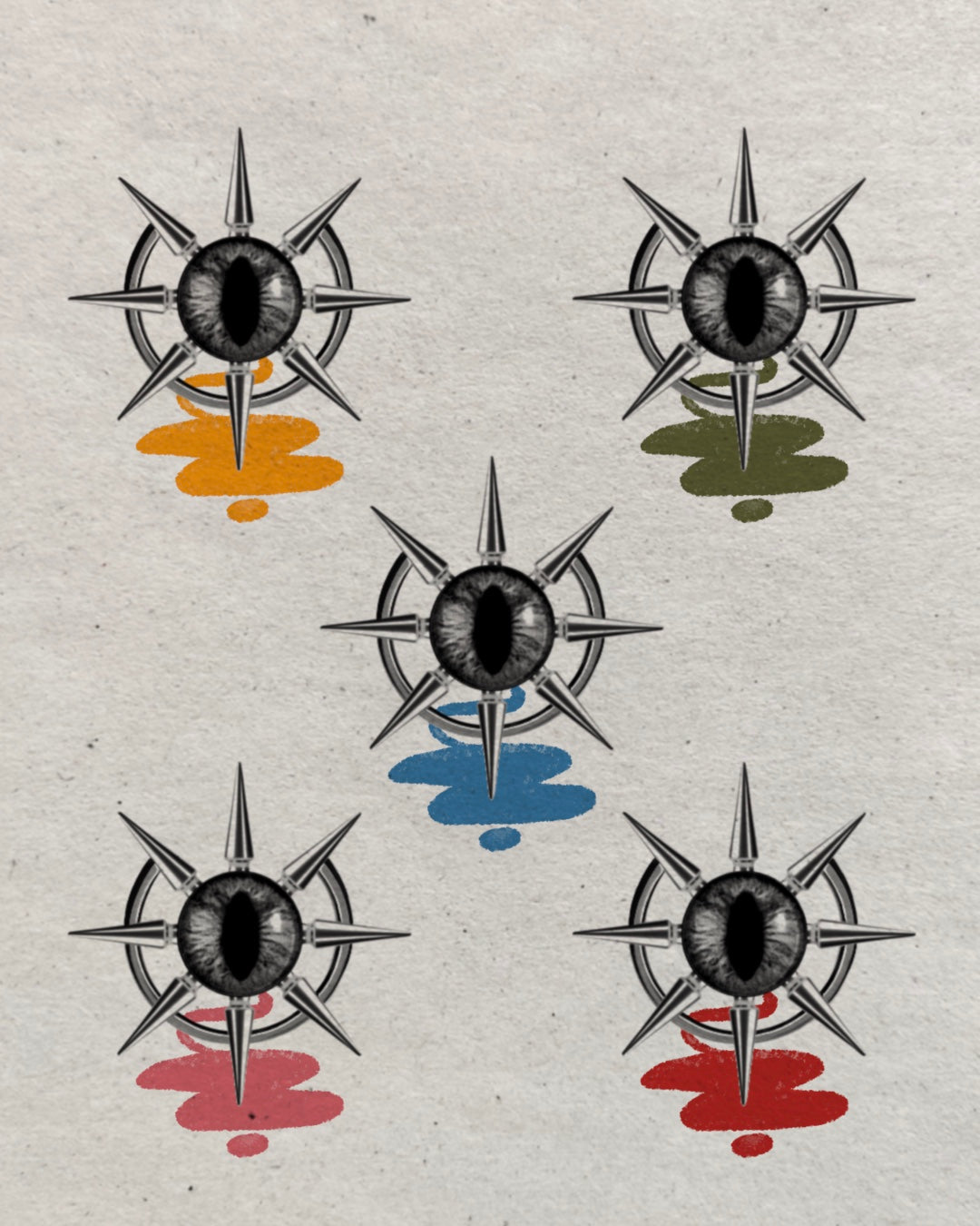 Spiked compass eye flash sheet with colorful brushstroke backgrounds by Solin
