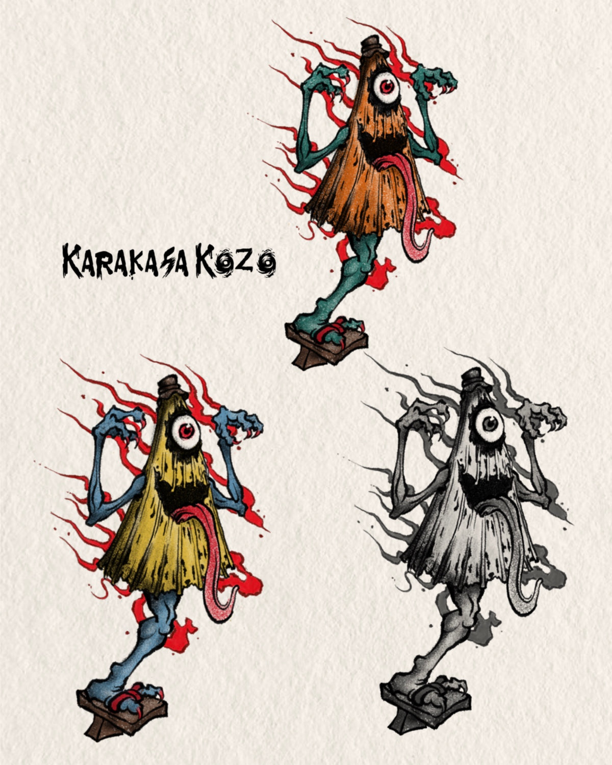 Karakasa Kozo Umbrella Yokai flash tattoo artwork by Jesse, 2–3.5 inches per selected design