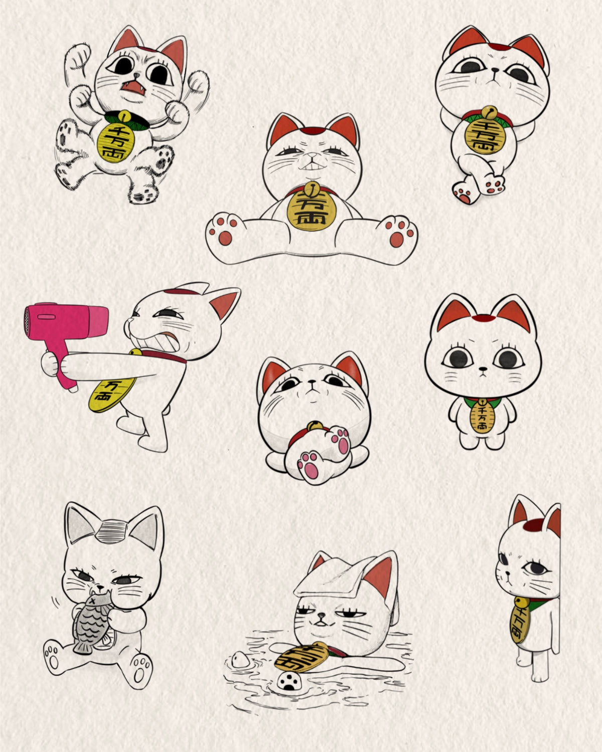 Lucky Cats Flash Sheet flash tattoo artwork by Jesse, 2–2.5 inches per selected design