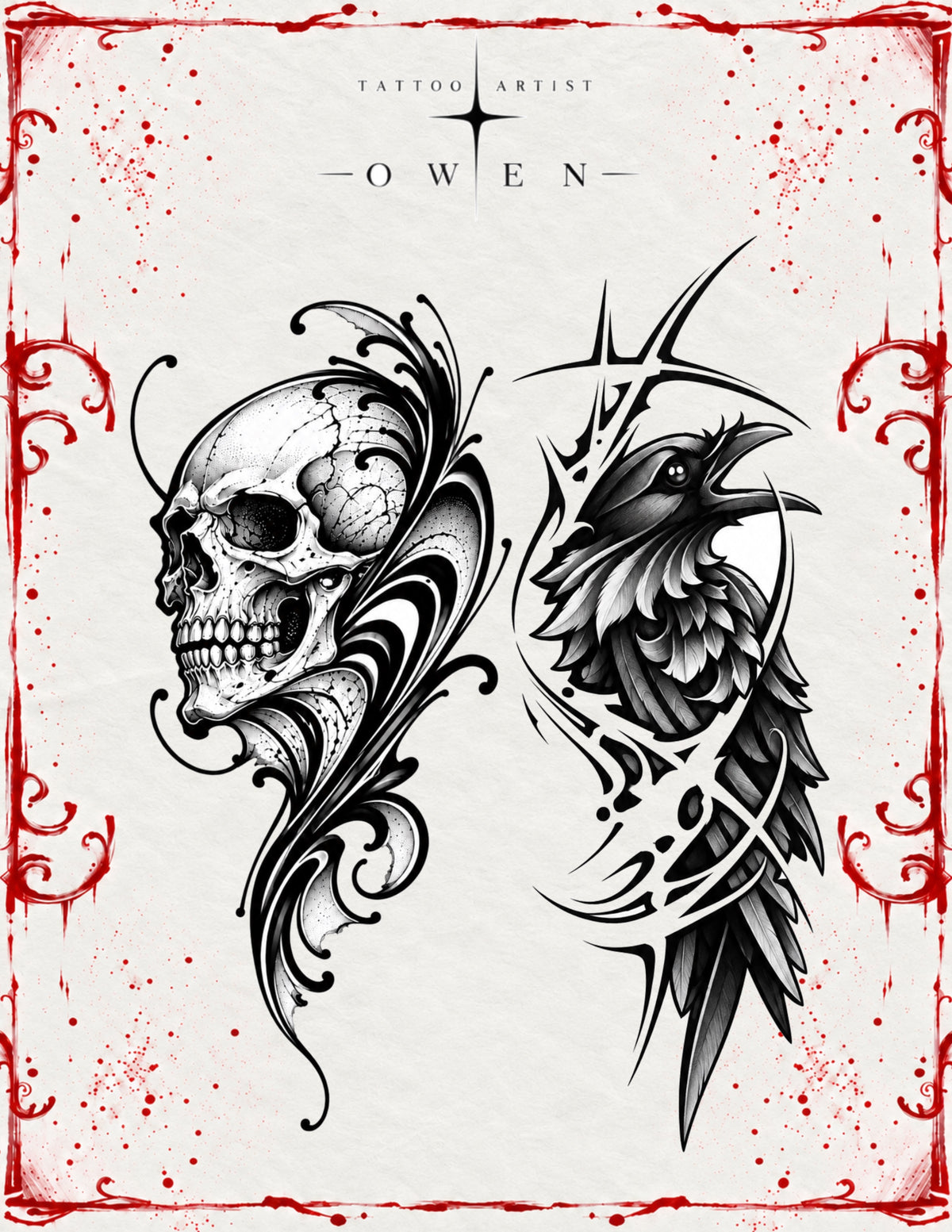 Skull & Raven Graphic - Owen Flash; 8–10 inches; $550–$650 per design