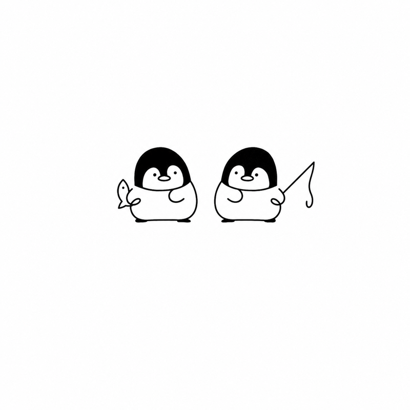 Fishing Penguins flash tattoo design by Owen