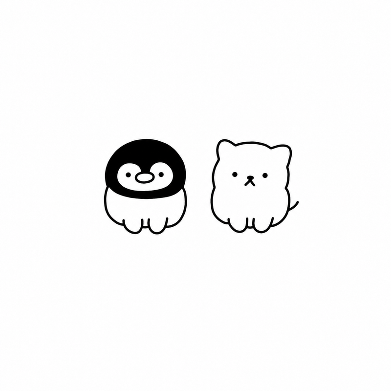 Penguin & Cat Pair flash tattoo design by Owen