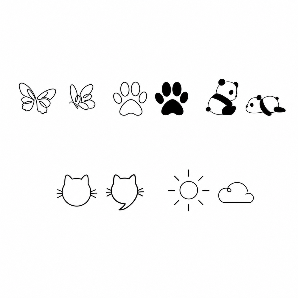 Symbol Pairs I, five balanced paired tattoo designs by Owen