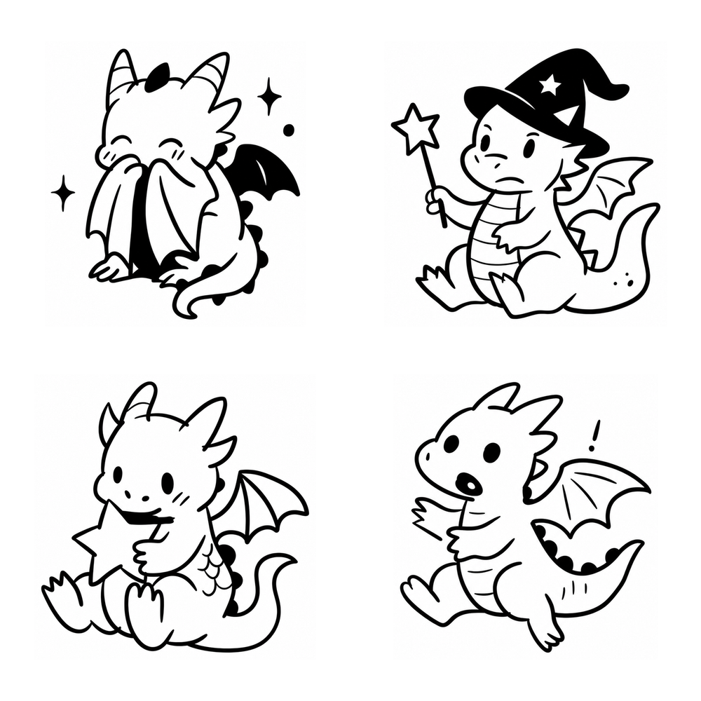 Dragon Singles — Owen Flash Sheet, 4 single tattoo designs by Owen