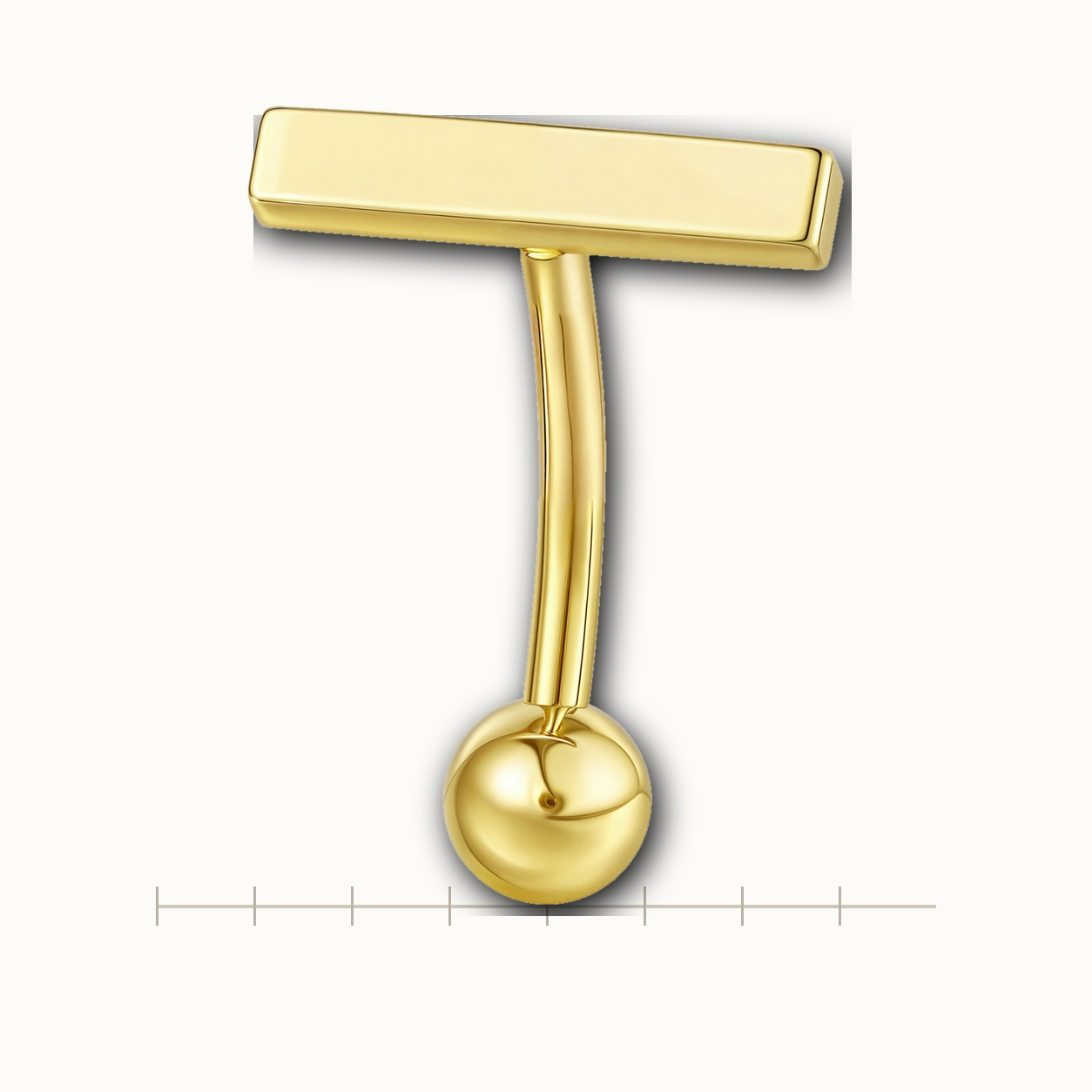 Implant Grade Titanium - Belly Button Ring - Gold - 14G (1.6 x 10+5 mm) - scale view
