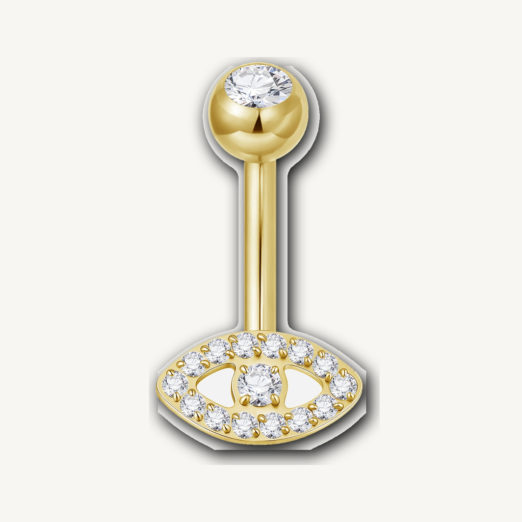Implant Grade Titanium - Belly Button Ring - 24K Gold - Clear CZ - 14G (1.6 x 6+5 mm) - product view
