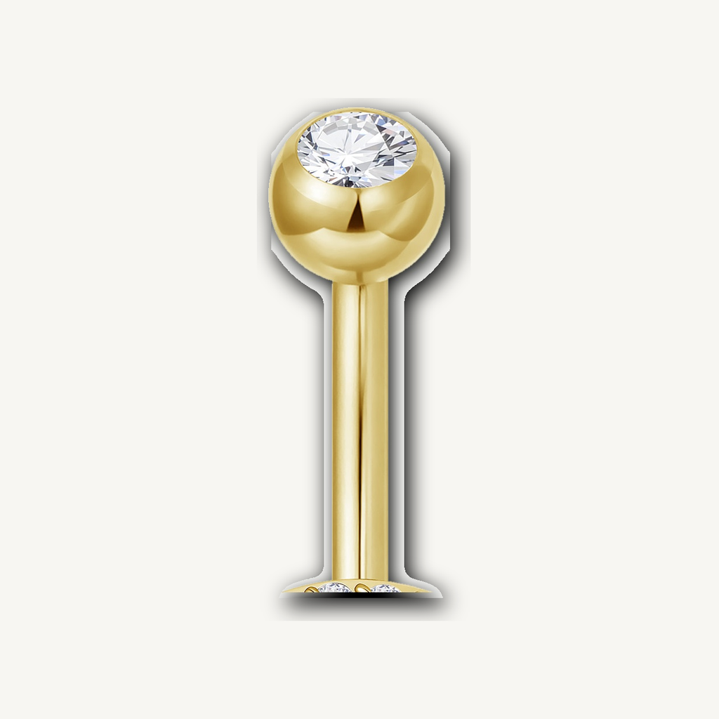 Implant Grade Titanium - Belly Button Ring - 24K Gold - Clear CZ - 14G (1.6 x 6+5 mm) - detail view