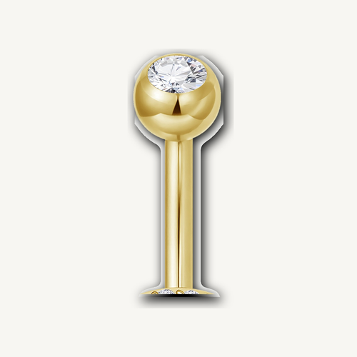Implant Grade Titanium - Belly Button Ring - 24K Gold - Clear CZ - 14G (1.6 x 6+5 mm) - detail view