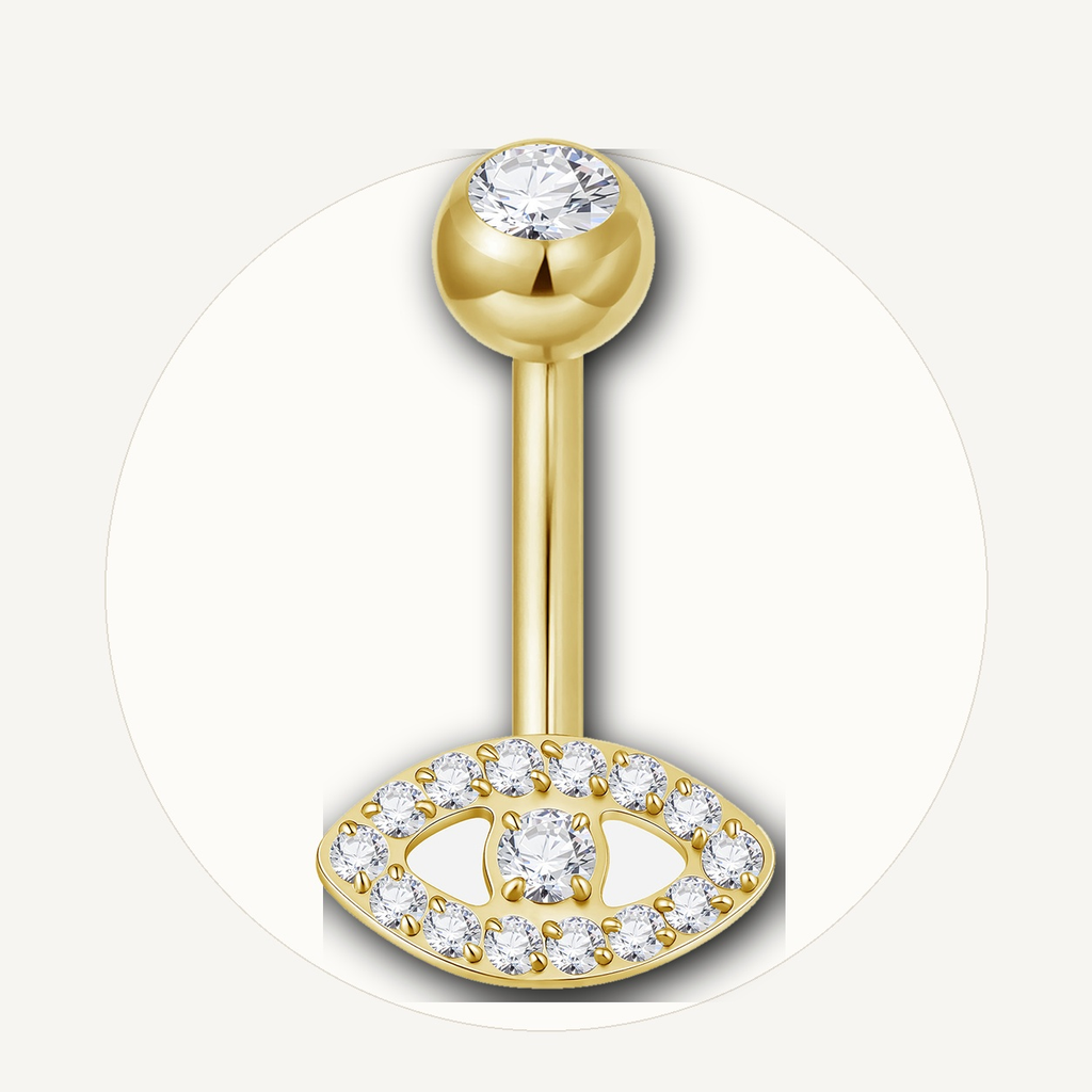 Implant Grade Titanium - Belly Button Ring - 24K Gold - Clear CZ - 14G (1.6 x 6+5 mm) - styling view