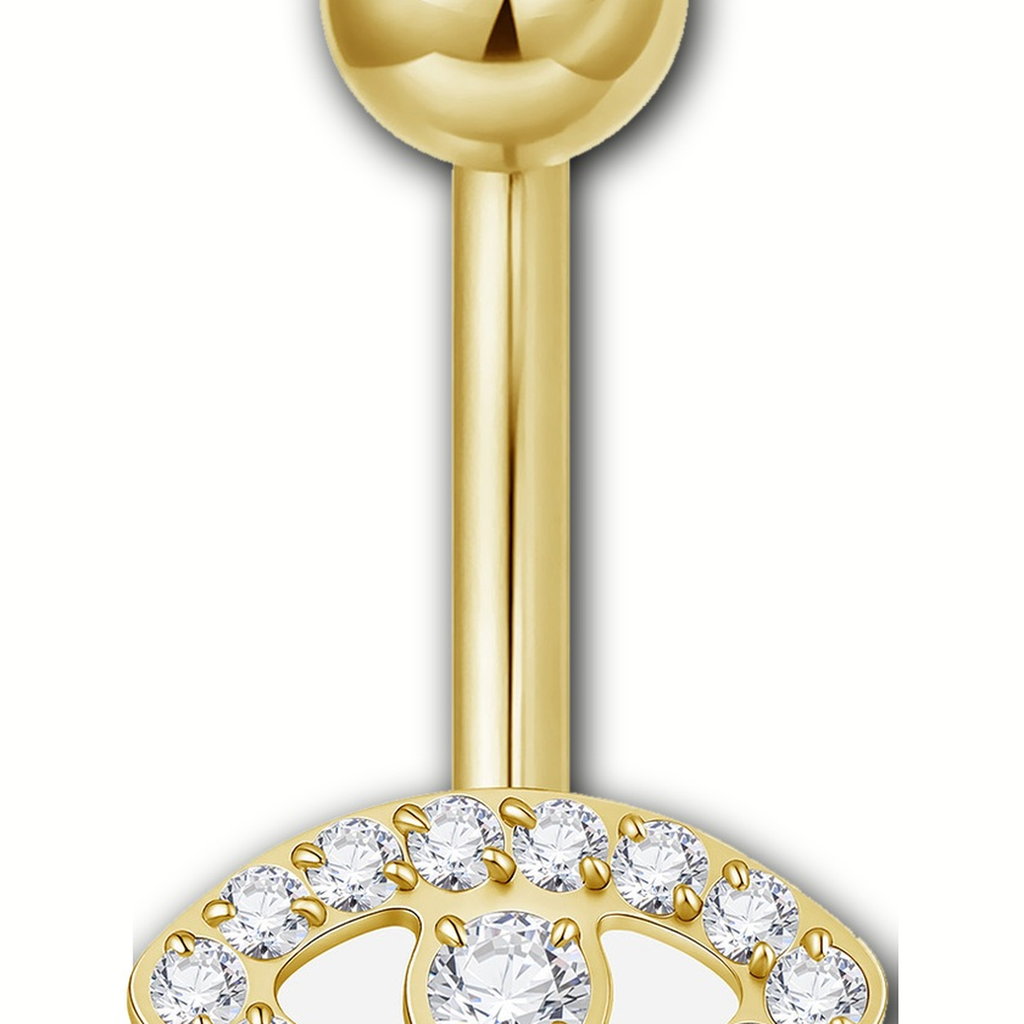 Implant Grade Titanium - Belly Button Ring - 24K Gold - Clear CZ - 14G (1.6 x 6+5 mm) - detail view