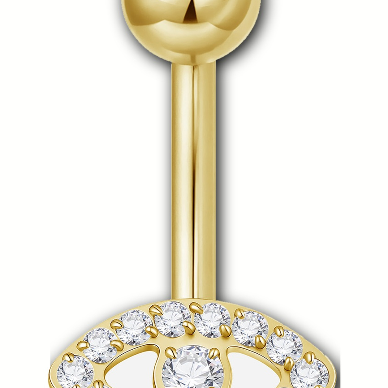 Implant Grade Titanium - Belly Button Ring - 24K Gold - Clear CZ - 14G (1.6 x 6+5 mm) - detail view
