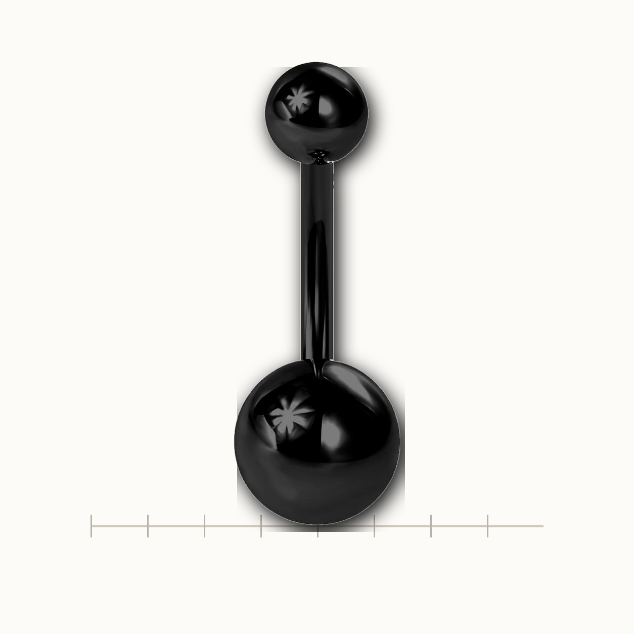 Implant Grade Titanium - Belly Button Ring - Black - 14G (1.6 x 10+5+8 mm) - scale view