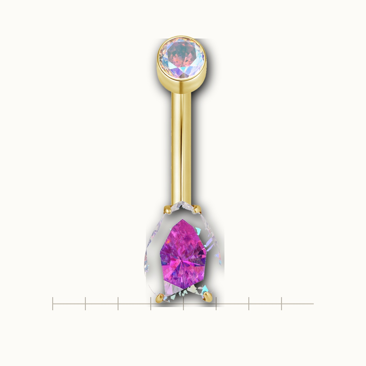 Implant Grade Titanium - Belly Button Ring - Gold - ABCZ - 14G (1.6 x 10+4+6 mm) - scale view