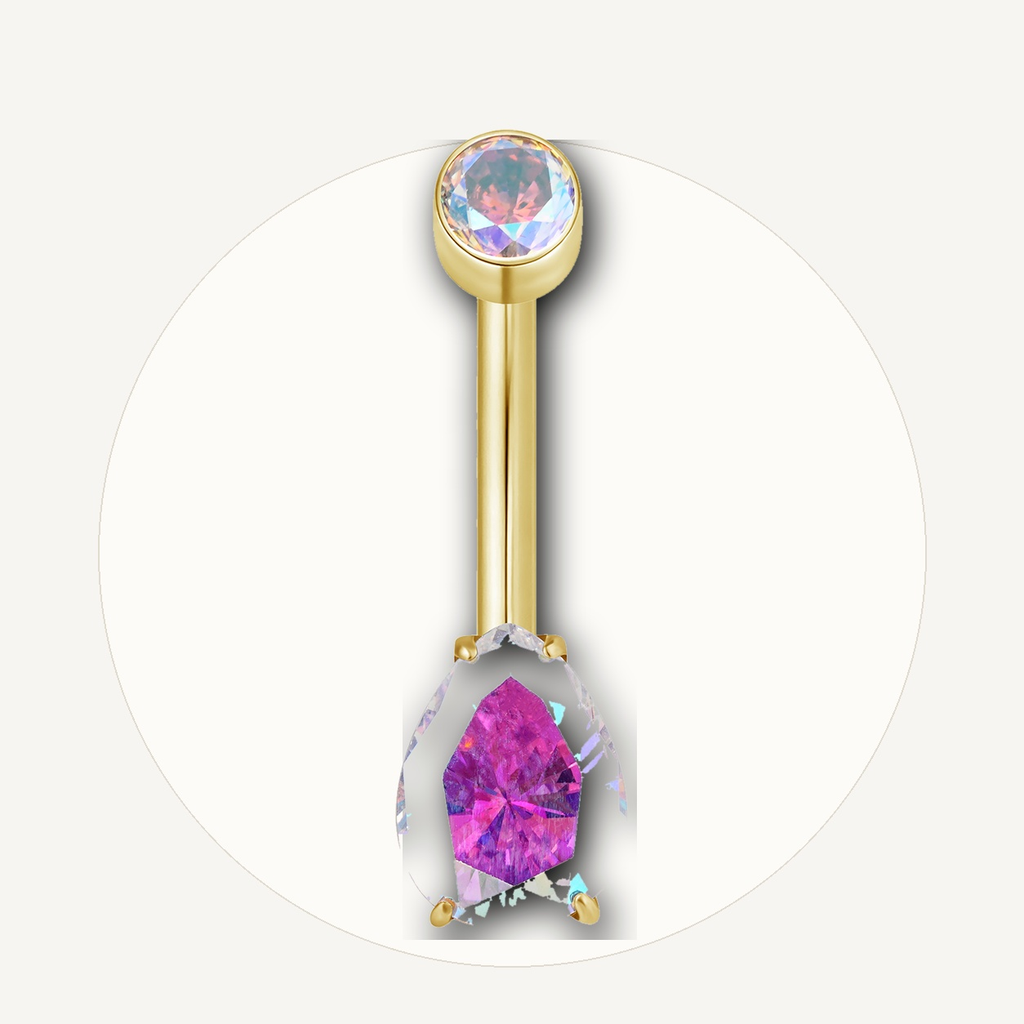 Implant Grade Titanium - Belly Button Ring - Gold - ABCZ - 14G (1.6 x 10+4+6 mm) - styling view