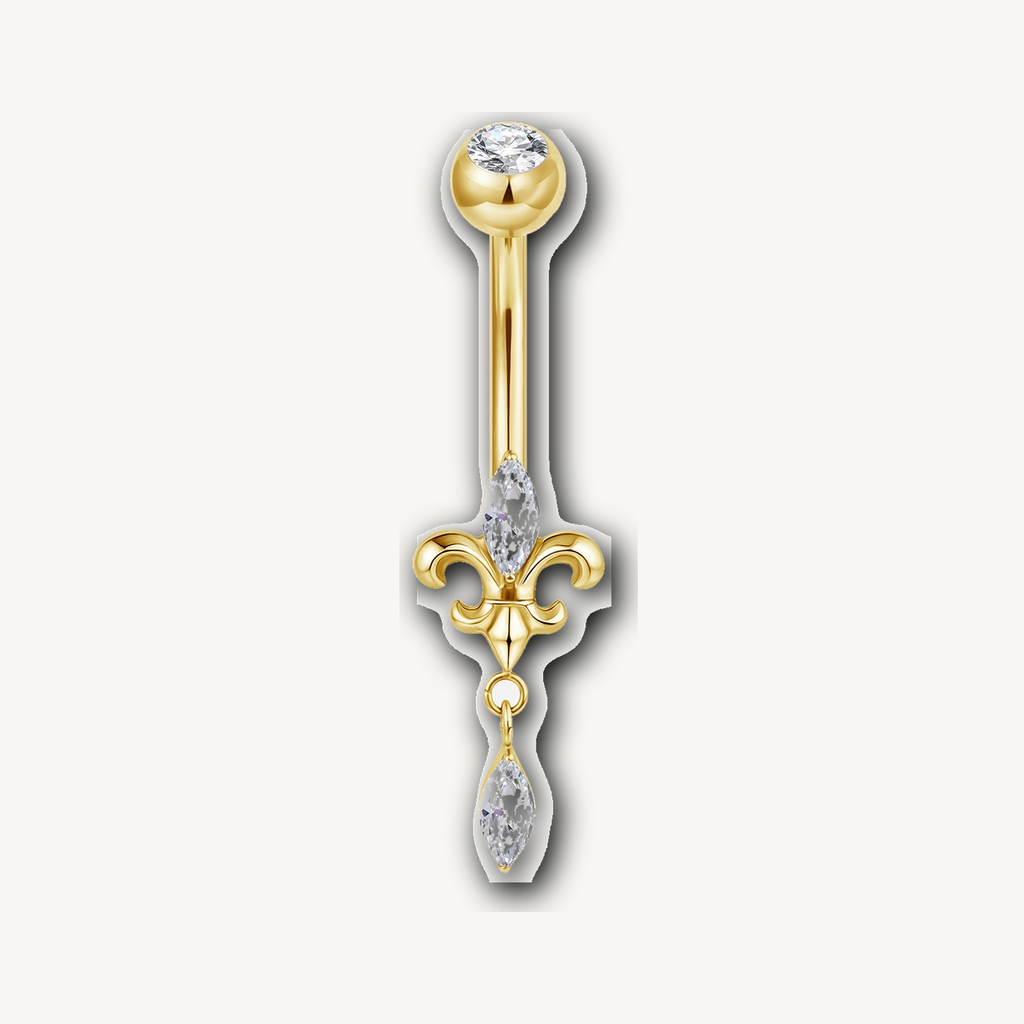 Implant Grade Titanium - Belly Button Ring - Gold - Clear CZ - 14G (1.6 x 10+5 mm) - product view