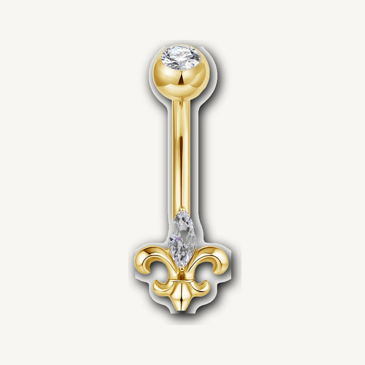 Implant Grade Titanium - Belly Button Ring - Gold - Clear CZ - 14G (1.6 x 10+5 mm) - detail view