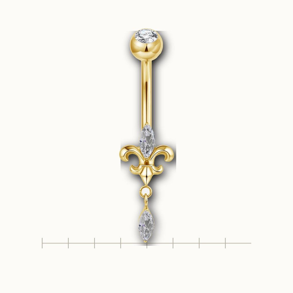 Implant Grade Titanium - Belly Button Ring - Gold - Clear CZ - 14G (1.6 x 10+5 mm) - scale view