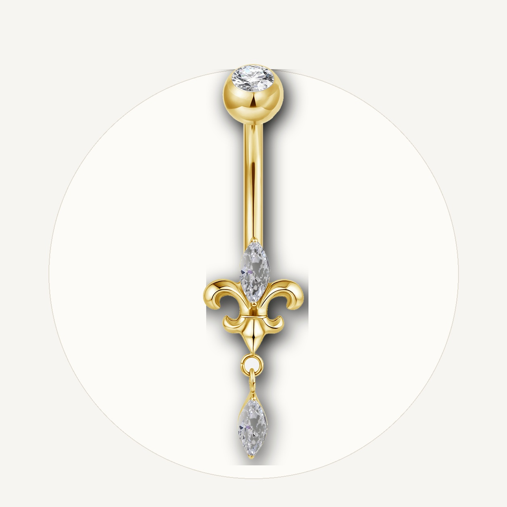 Implant Grade Titanium - Belly Button Ring - Gold - Clear CZ - 14G (1.6 x 10+5 mm) - styling view