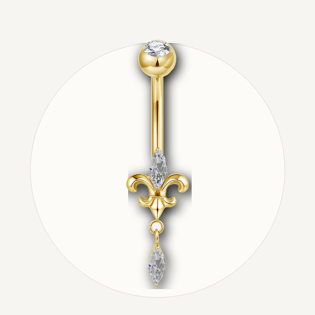 Implant Grade Titanium - Belly Button Ring - Gold - Clear CZ - 14G (1.6 x 10+5 mm) - styling view