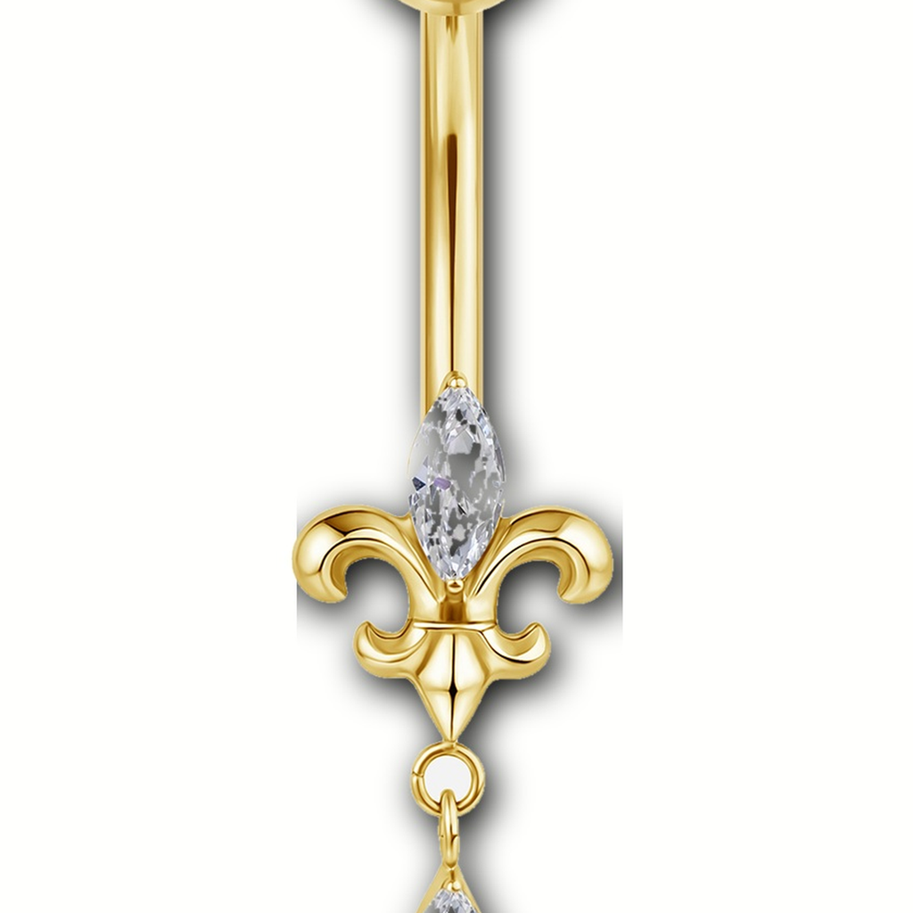 Implant Grade Titanium - Belly Button Ring - Gold - Clear CZ - 14G (1.6 x 10+5 mm) - detail view
