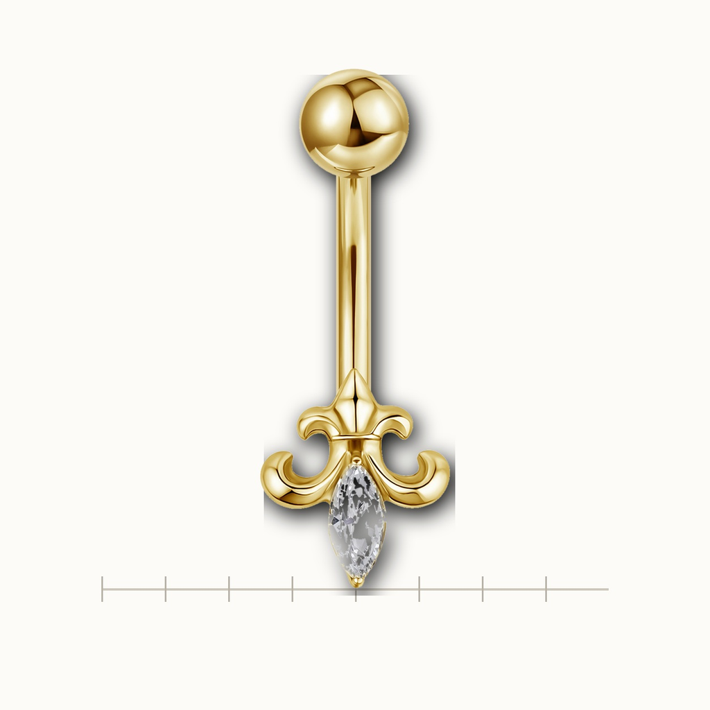 Implant Grade Titanium - Belly Button Ring - Gold - Clear CZ - 14G (1.6 x 10+5 mm) - scale view