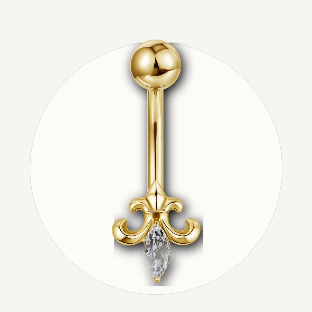 Implant Grade Titanium - Belly Button Ring - Gold - Clear CZ - 14G (1.6 x 10+5 mm) - styling view