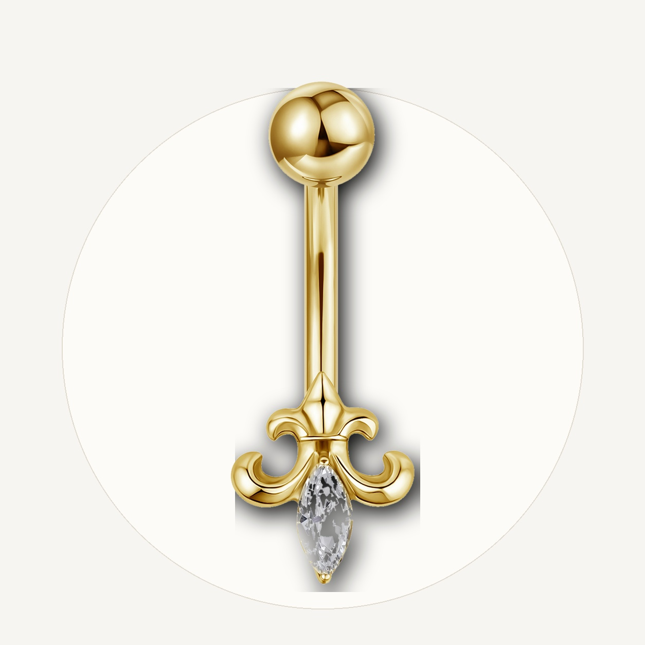 Implant Grade Titanium - Belly Button Ring - Gold - Clear CZ - 14G (1.6 x 10+5 mm) - styling view