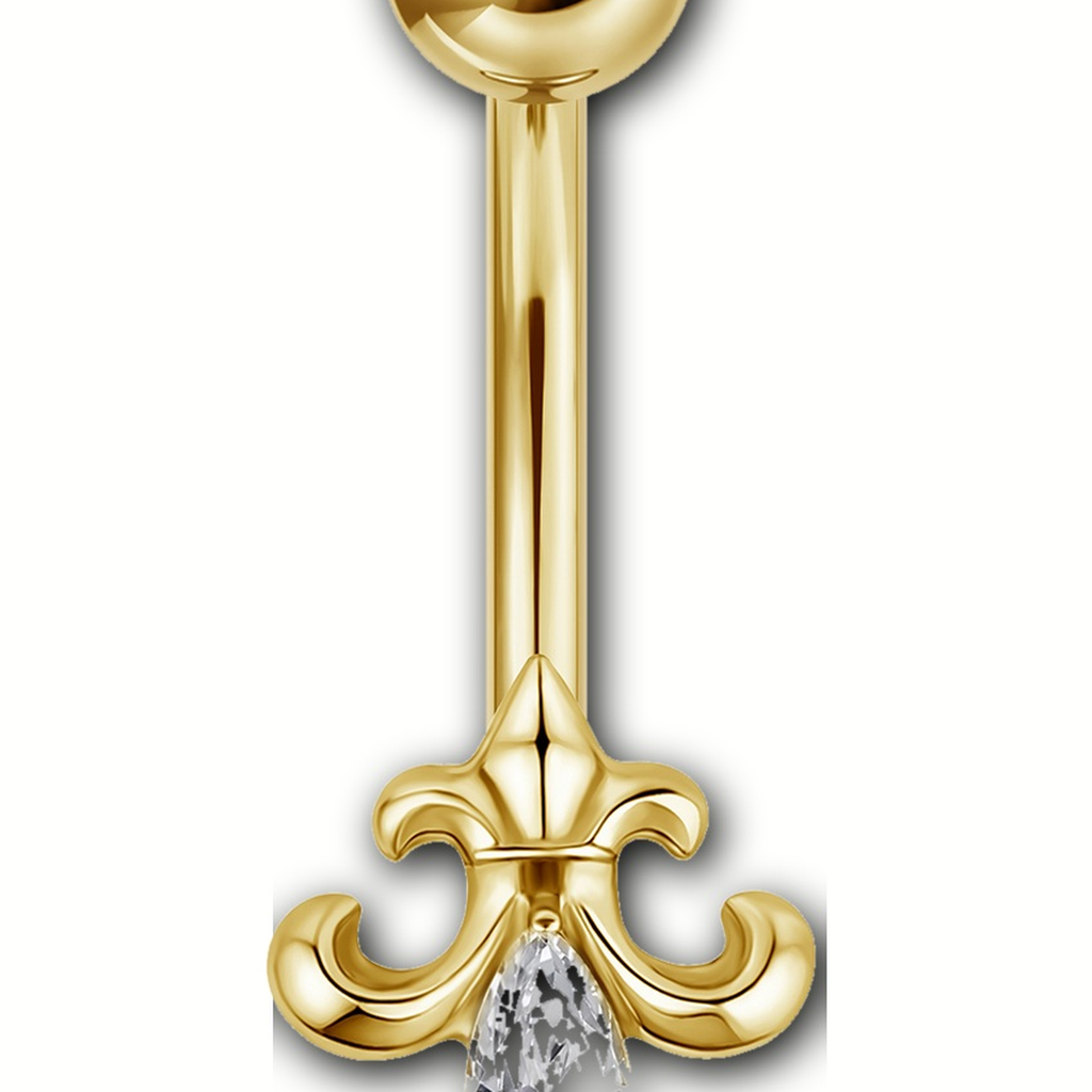 Implant Grade Titanium - Belly Button Ring - Gold - Clear CZ - 14G (1.6 x 10+5 mm) - detail view