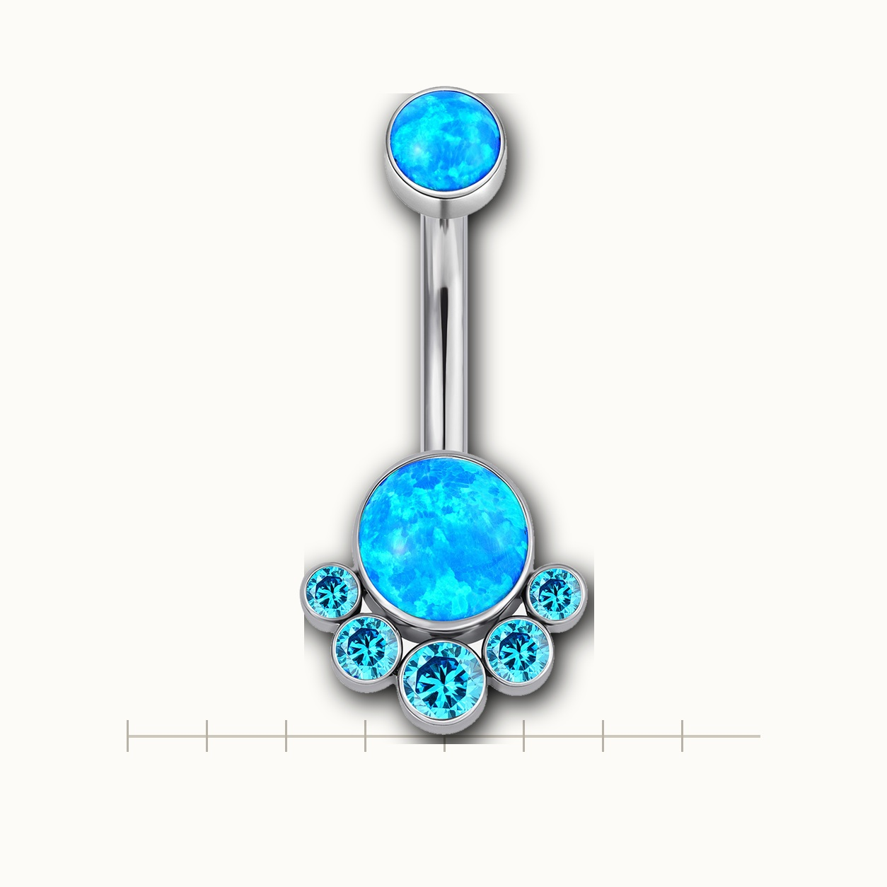Implant Grade Titanium - Belly Button Ring - Silver - OP05+BLCZ - 14G (1.6 x 10+5+8 mm) - scale view