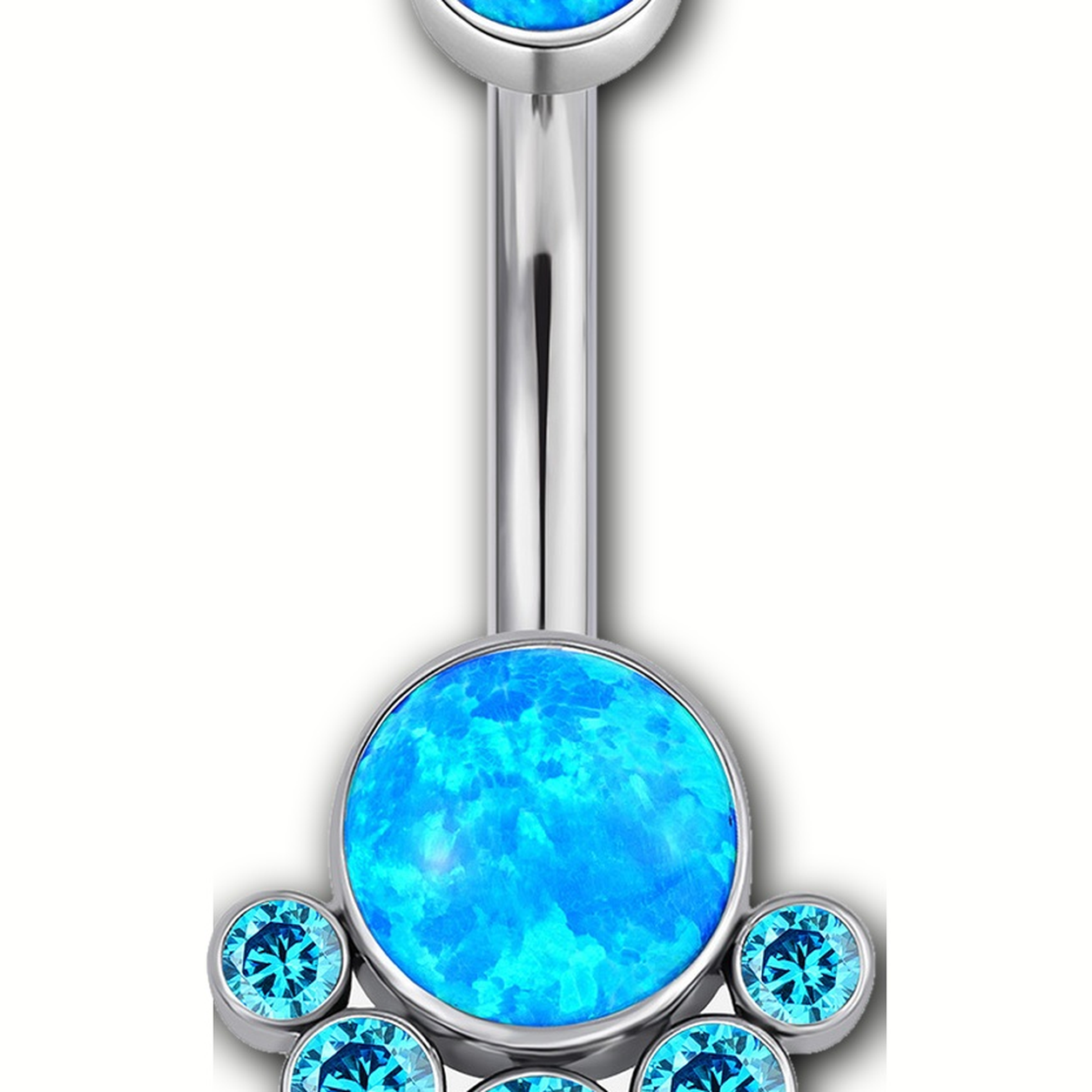 Implant Grade Titanium - Belly Button Ring - Silver - OP05+BLCZ - 14G (1.6 x 10+5+8 mm) - detail view