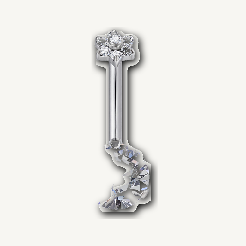 Implant Grade Titanium - Belly Button Ring - Silver - Clear CZ - 14G (1.6 x 10 mm) - product view
