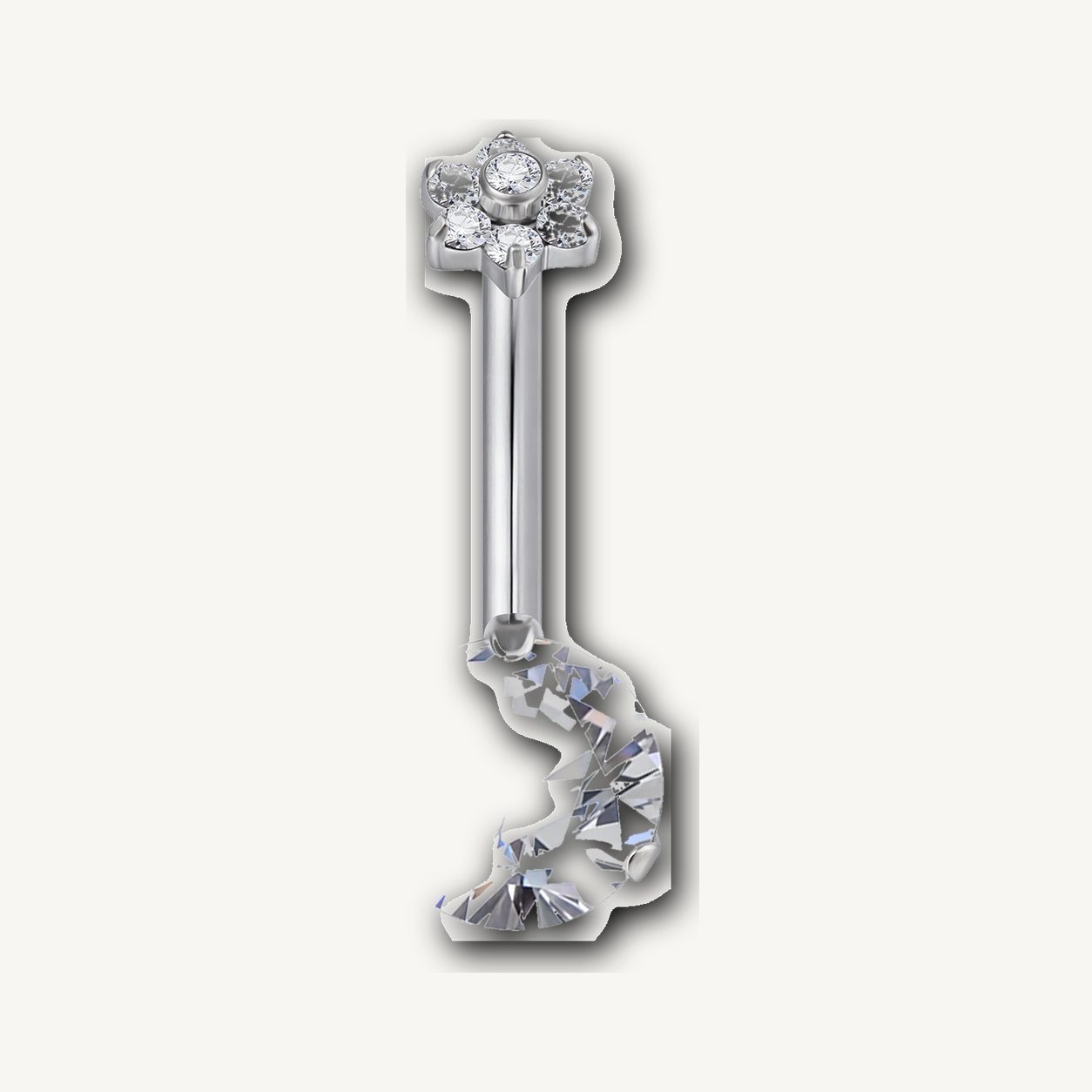 Implant Grade Titanium - Belly Button Ring - Silver - Clear CZ - 14G (1.6 x 10 mm) - product view