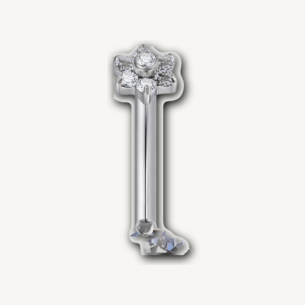 Implant Grade Titanium - Belly Button Ring - Silver - Clear CZ - 14G (1.6 x 10 mm) - detail view