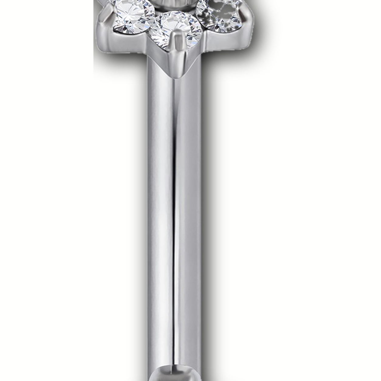 Implant Grade Titanium - Belly Button Ring - Silver - Clear CZ - 14G (1.6 x 10 mm) - detail view