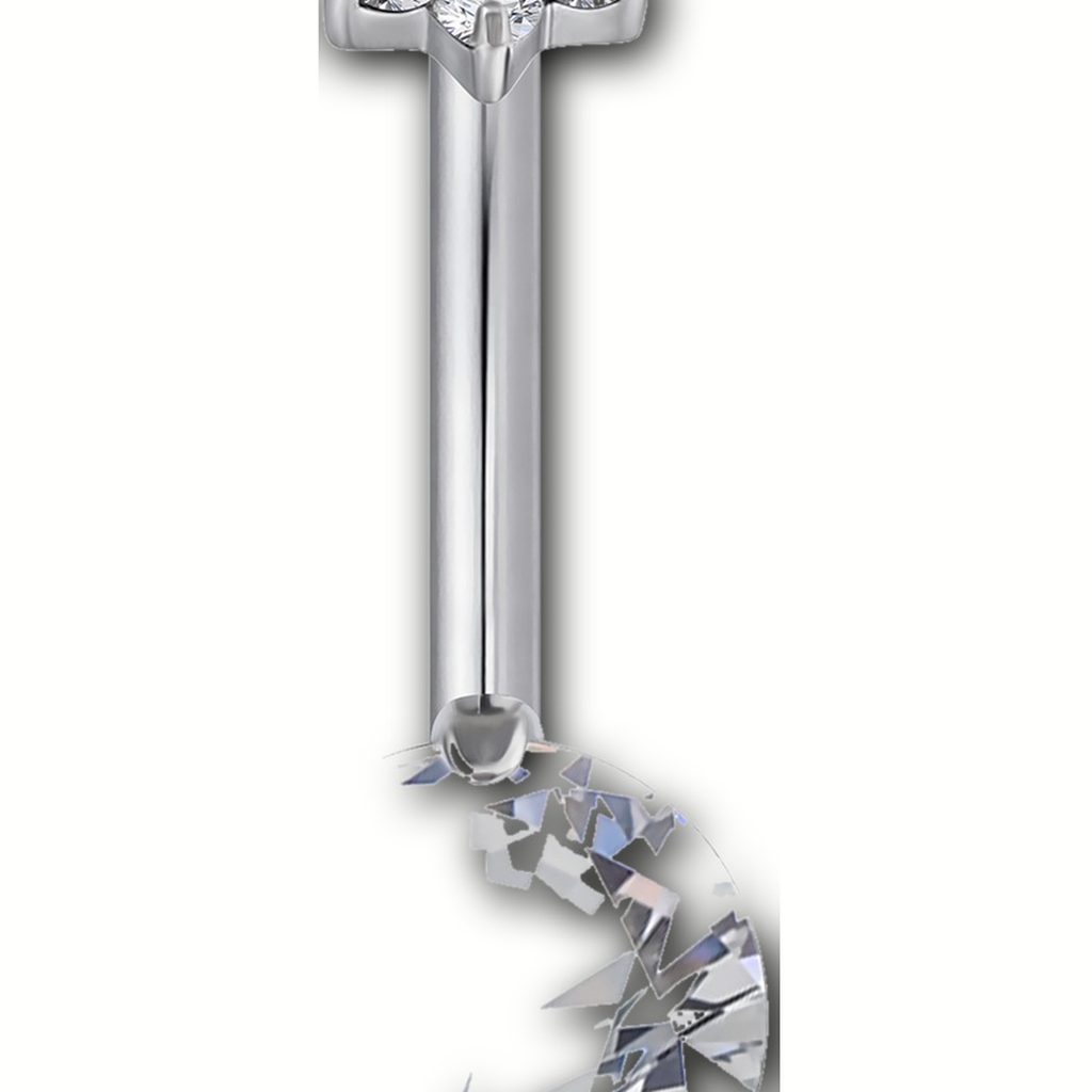 Implant Grade Titanium - Belly Button Ring - Silver - Clear CZ - 14G (1.6 x 10 mm) - detail view