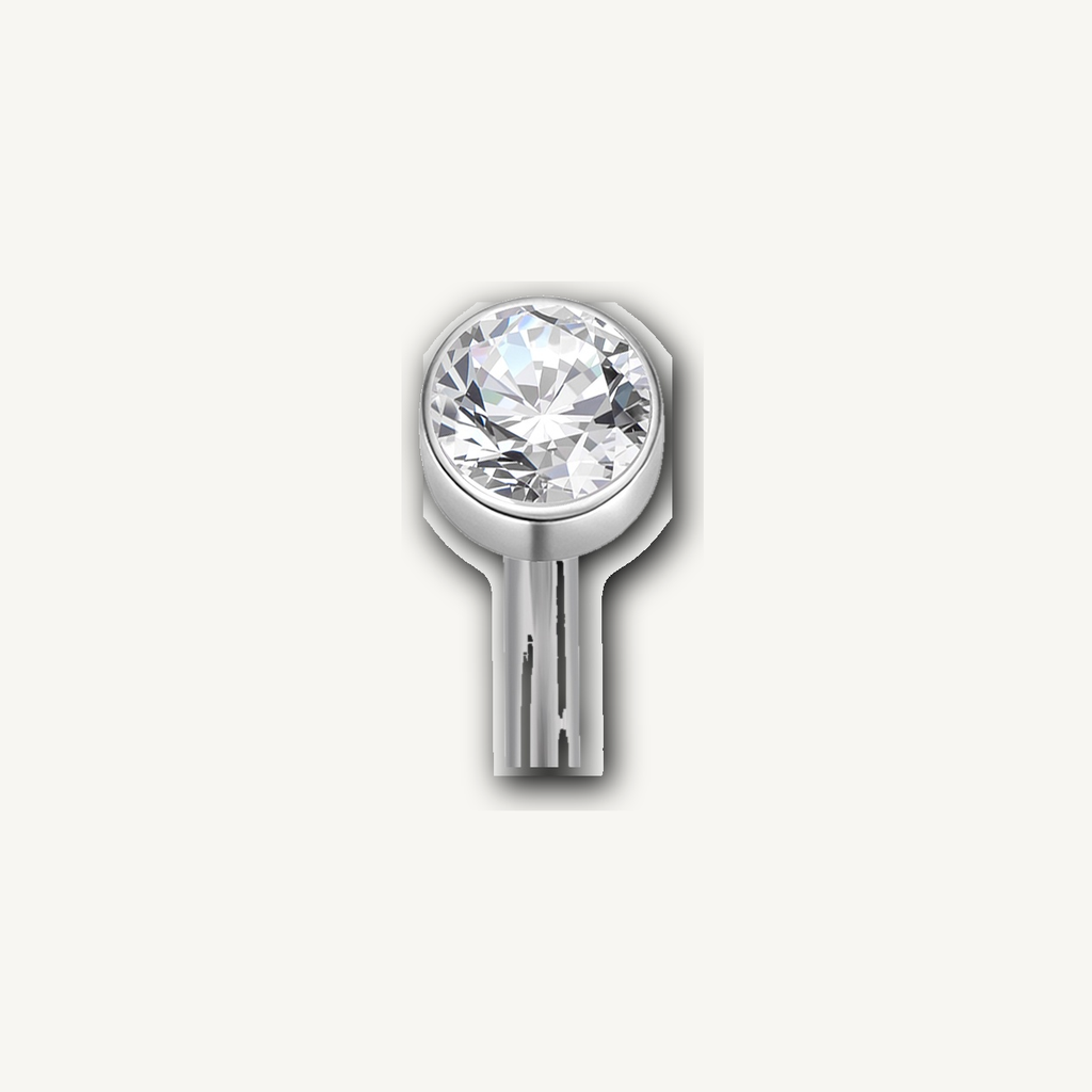 Implant Grade Titanium - Belly Button Ring - Silver - Clear CZ - 14G (1.6 x 10+5 mm) - detail view