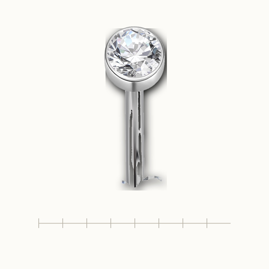 Implant Grade Titanium - Belly Button Ring - Silver - Clear CZ - 14G (1.6 x 10+5 mm) - scale view