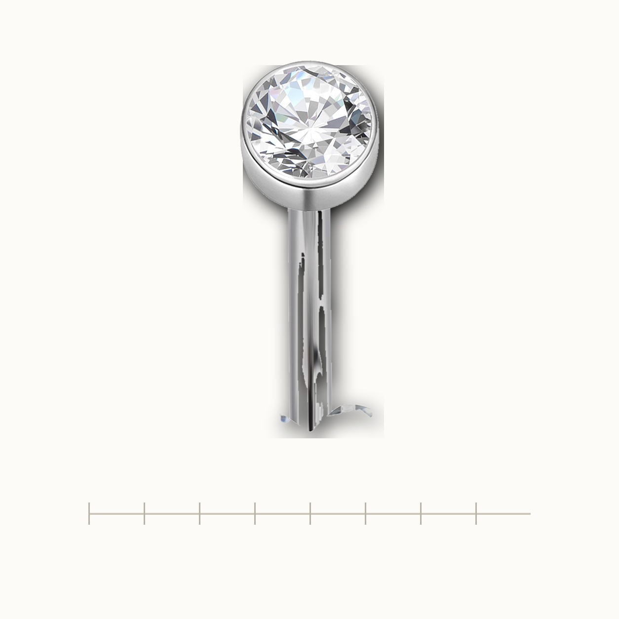 Implant Grade Titanium - Belly Button Ring - Silver - Clear CZ - 14G (1.6 x 10+5 mm) - scale view