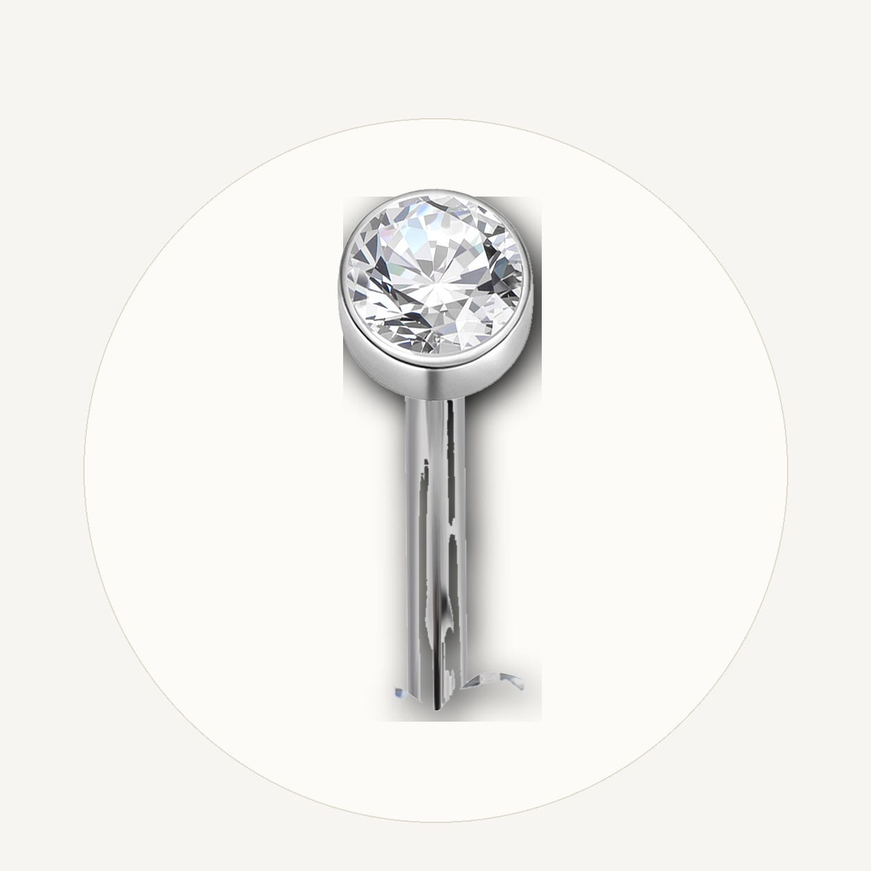 Implant Grade Titanium - Belly Button Ring - Silver - Clear CZ - 14G (1.6 x 10+5 mm) - styling view