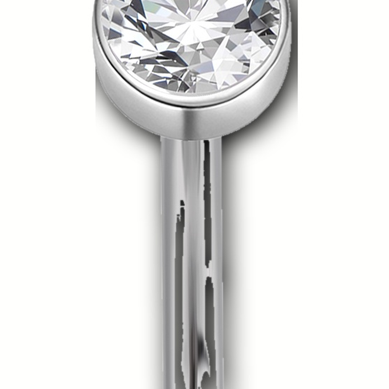 Implant Grade Titanium - Belly Button Ring - Silver - Clear CZ - 14G (1.6 x 10+5 mm) - detail view
