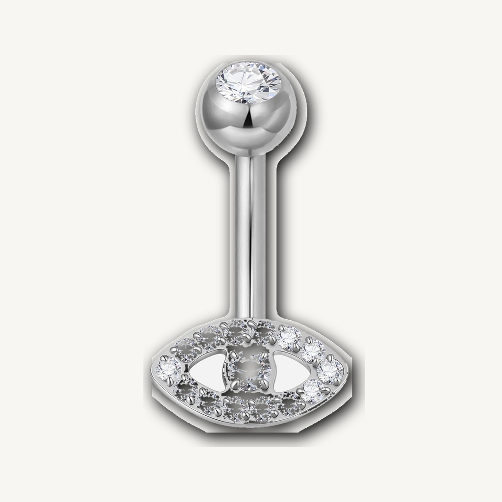 Implant Grade Titanium - Belly Button Ring - Silver - Clear CZ - 14G (1.6 x 6+5 mm) - product view