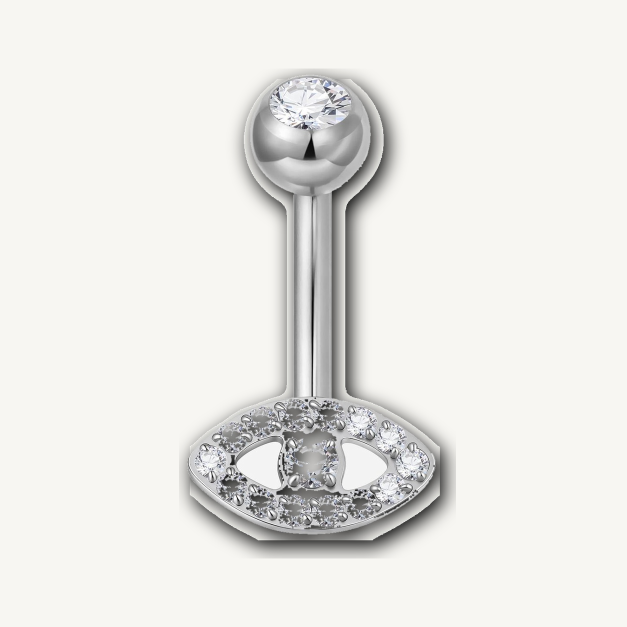 Implant Grade Titanium - Belly Button Ring - Silver - Clear CZ - 14G (1.6 x 6+5 mm) - product view