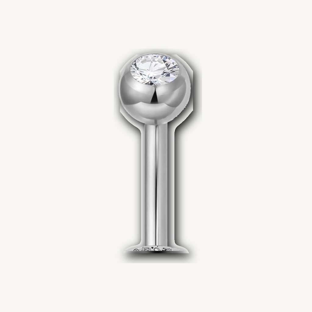 Implant Grade Titanium - Belly Button Ring - Silver - Clear CZ - 14G (1.6 x 6+5 mm) - detail view