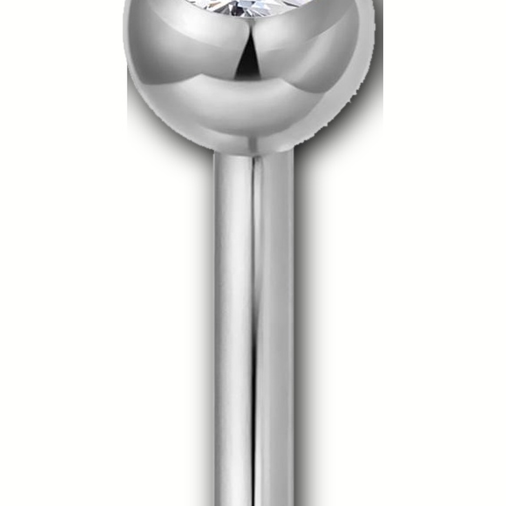Implant Grade Titanium - Belly Button Ring - Silver - Clear CZ - 14G (1.6 x 6+5 mm) - detail view