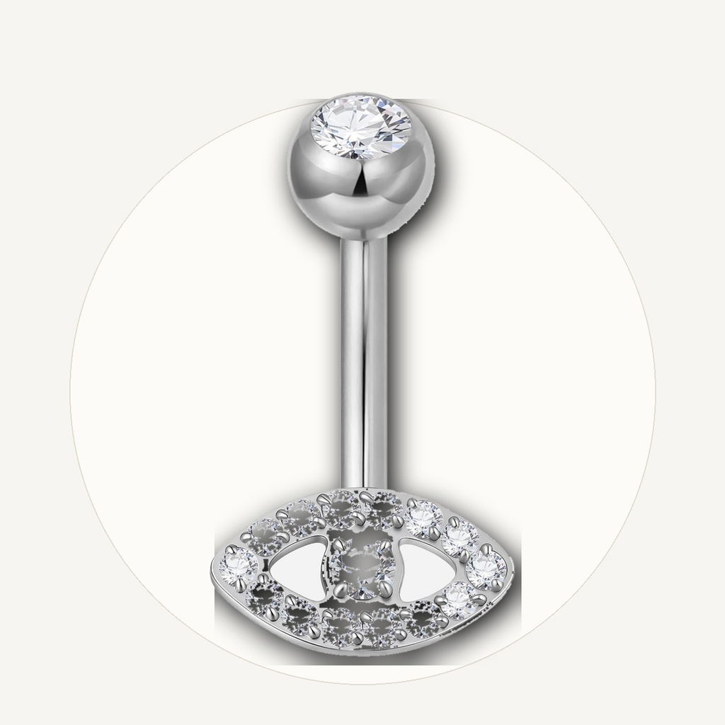 Implant Grade Titanium - Belly Button Ring - Silver - Clear CZ - 14G (1.6 x 6+5 mm) - styling view